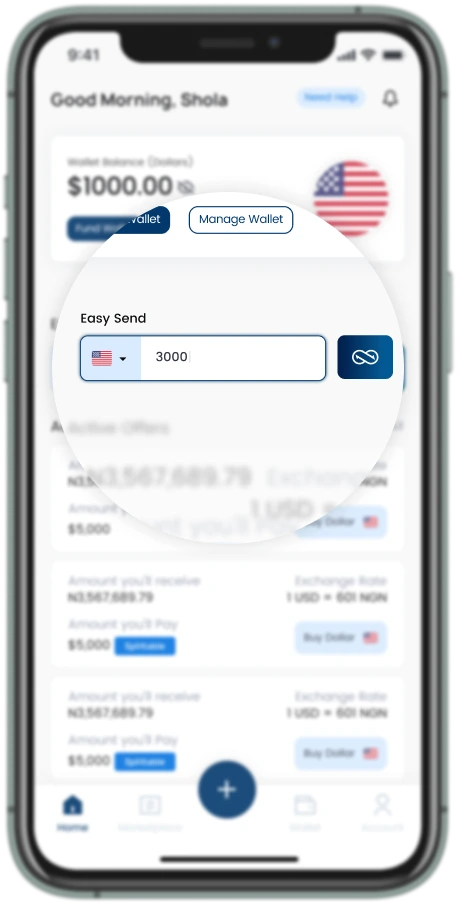 Vitalswap send money app screen